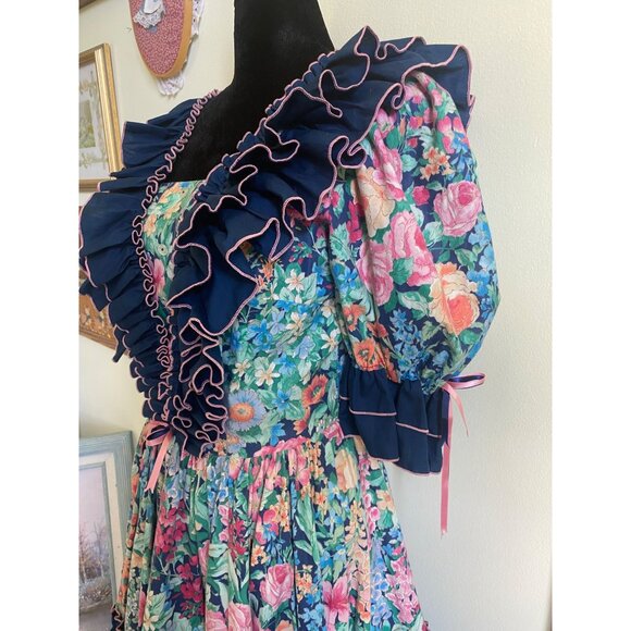 80's vintage Call it Fancy floral puff sleeve bow accent square dancing dress - Picture 6 of 11